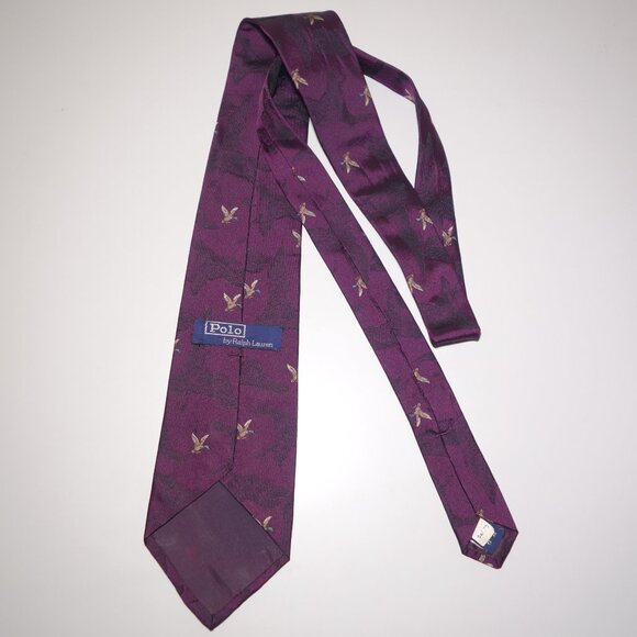 Vintage Ralph Lauren Duck Embroidered Silk Tie Hand Made In USA - Picture 3 of 6
